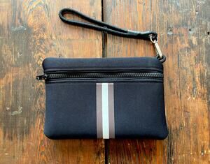 HAUTE SHORE Black Striped Neoprene Clutch/Wristlet